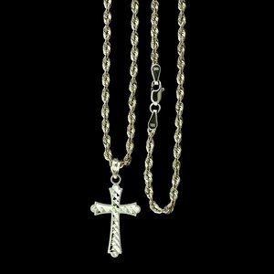 10K Real Gold Rope Chain and Cross Pendant Set